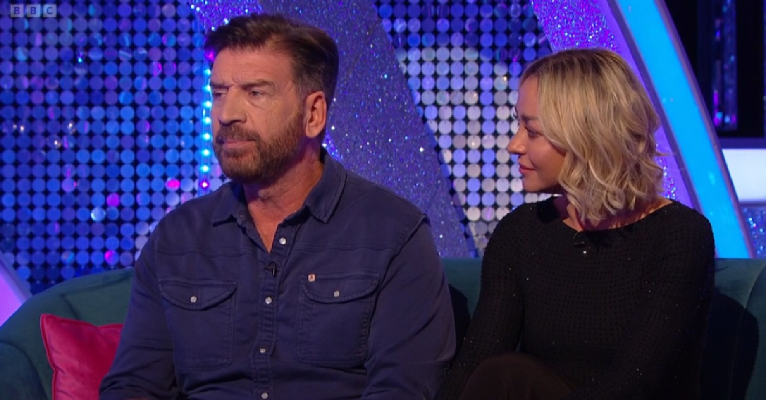Nick Knowles talking as Luba Mushtuk looks at him on Strictly It Takes Two