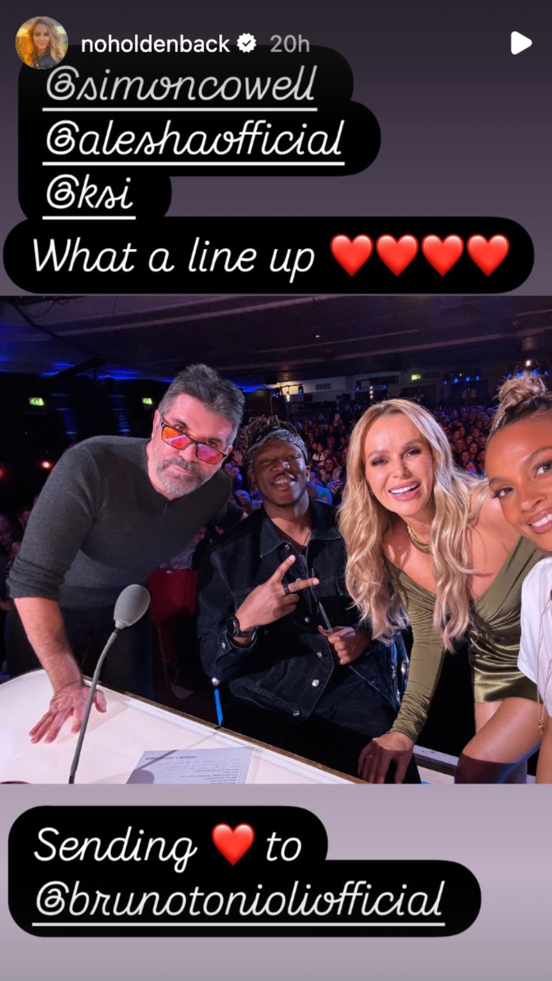 Simon Cowell, KSI, Amanda Holden and Alesha Dixon posing for a selfie on BGT