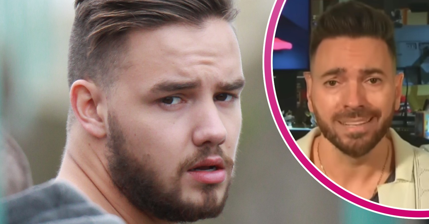 Liam Payne looking worried and TMZ boss inset