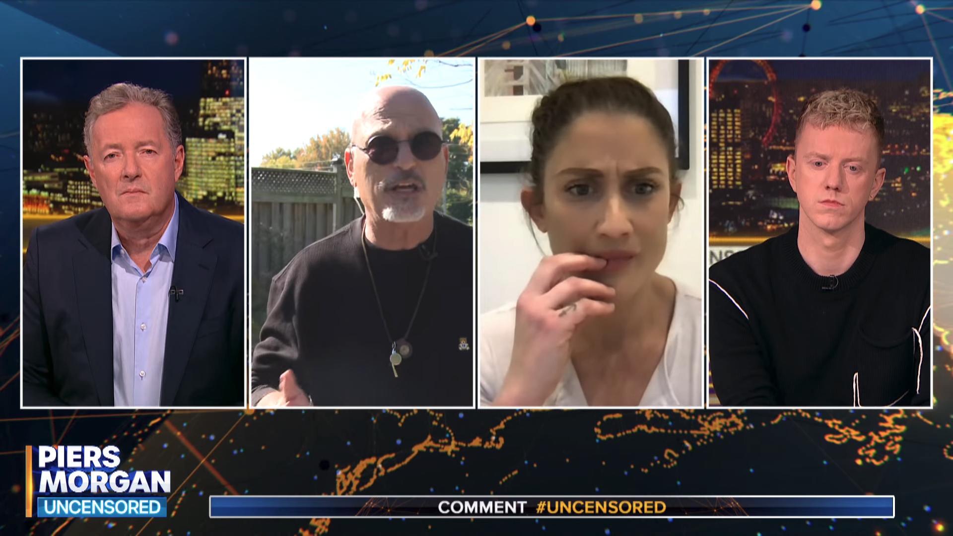 Screengrab of Piers Morgan speaking to guests on his Uncensored show