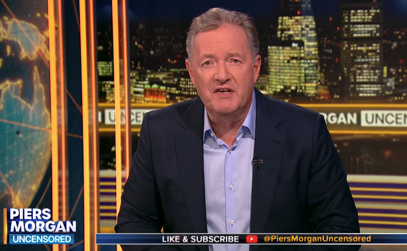 Piers Morgan speaking on his Talk TV show