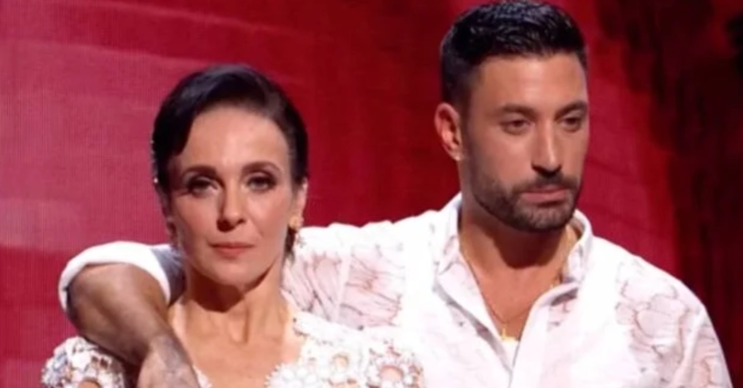 Amanda Abbington and Giovanni Pernice frowning stood side by side on Strictly Come Dancing