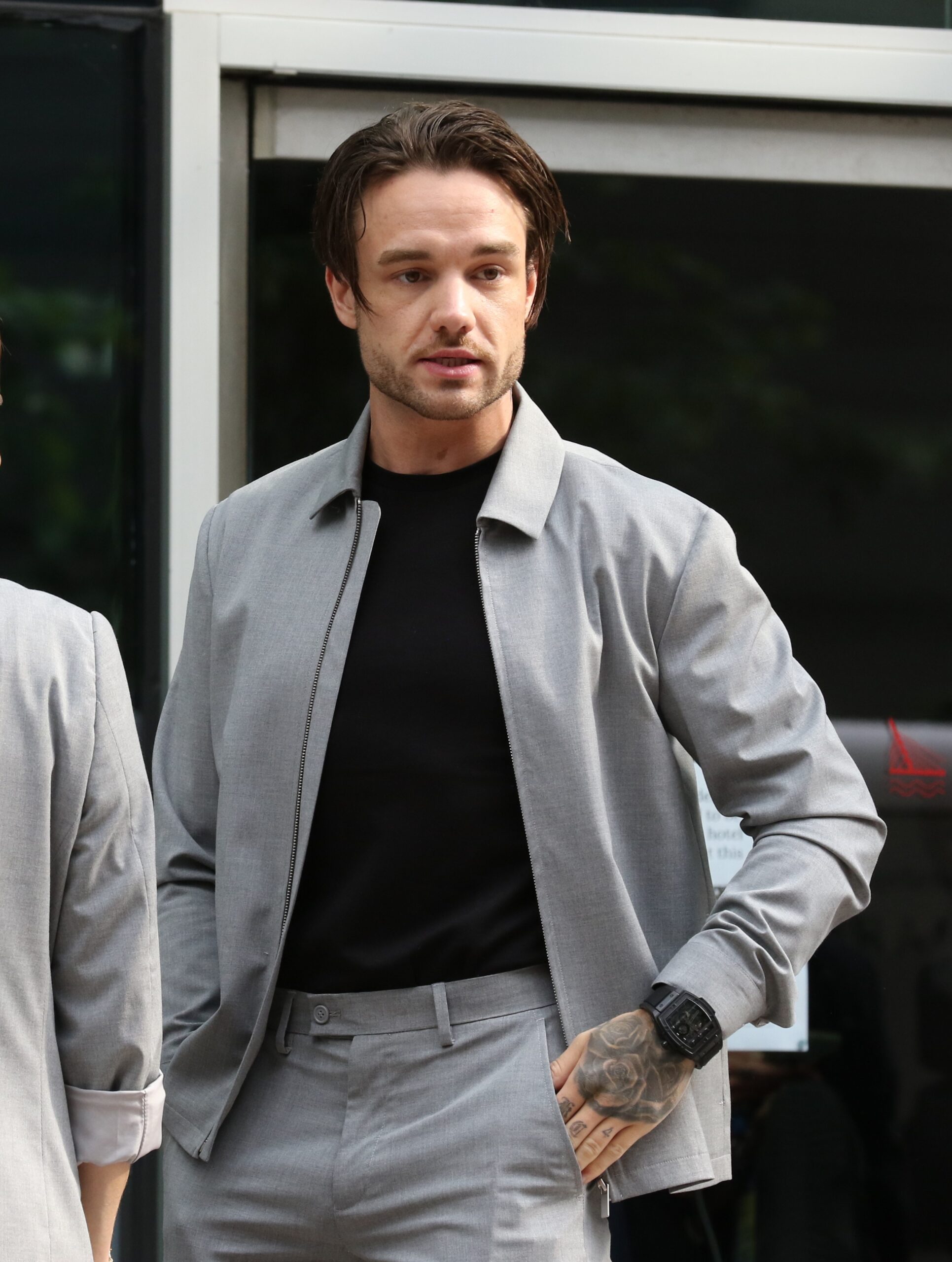 Liam Payne in grey outfit for event