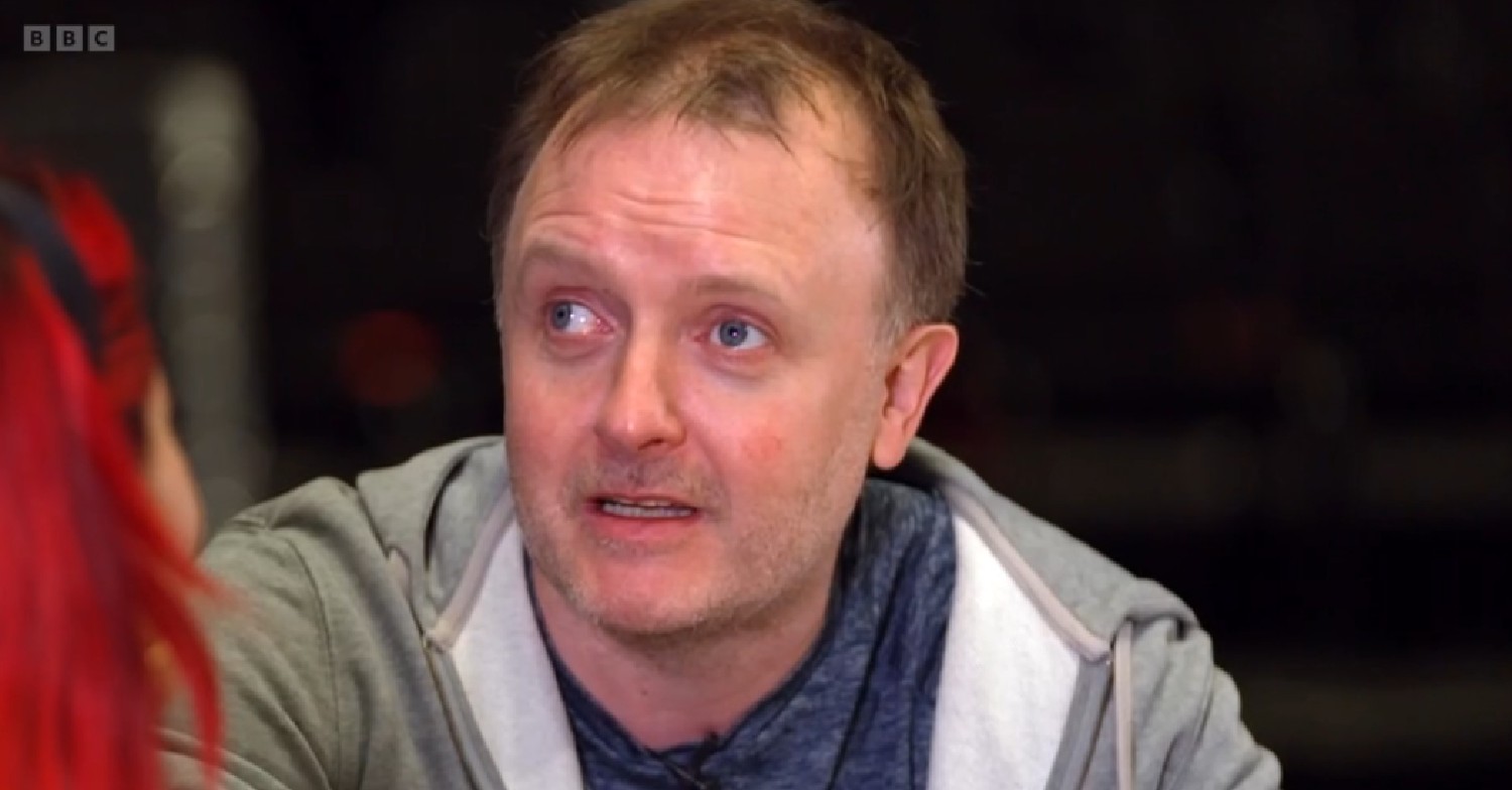 Chris McCausland speaking to Dianne Buswell on Strictly