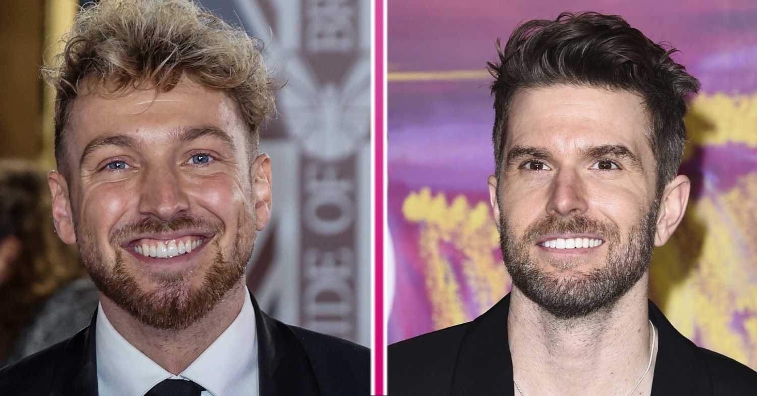Joel Dommett and Sam Thompson smiling at events