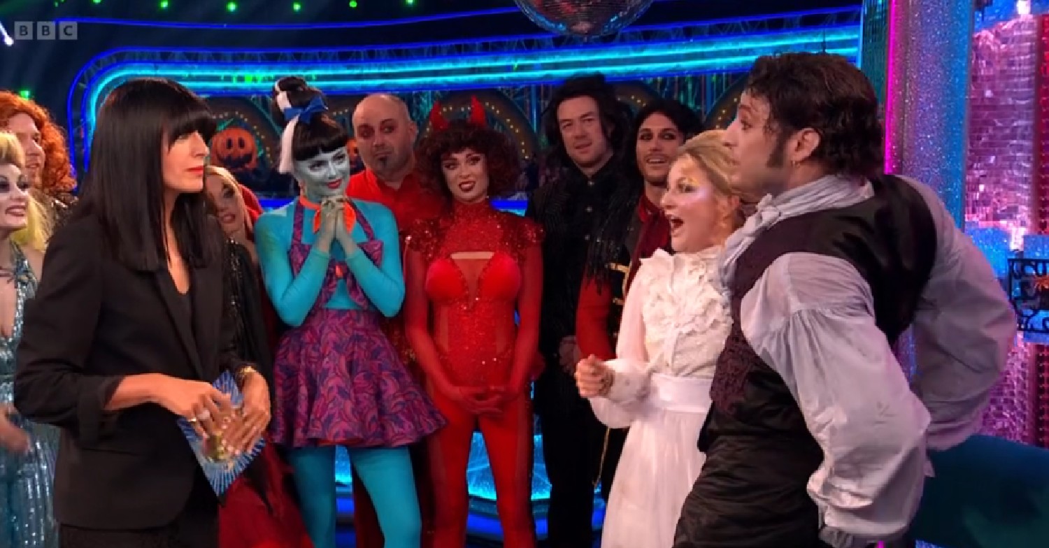 Sarah Hadland and Vito Coppola talking to Claudia Winkleman on Strictly