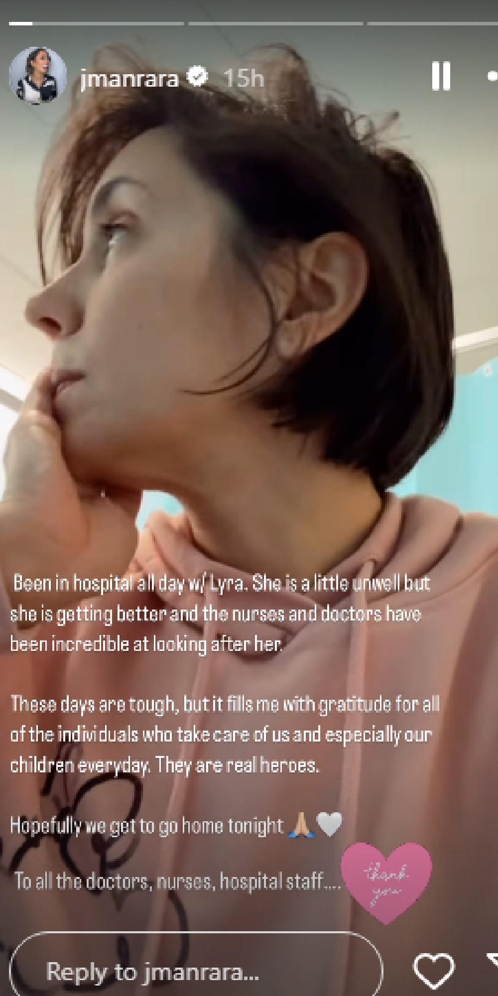 Janette Manrara talking about hospital dash with daughter on Instagram Stories