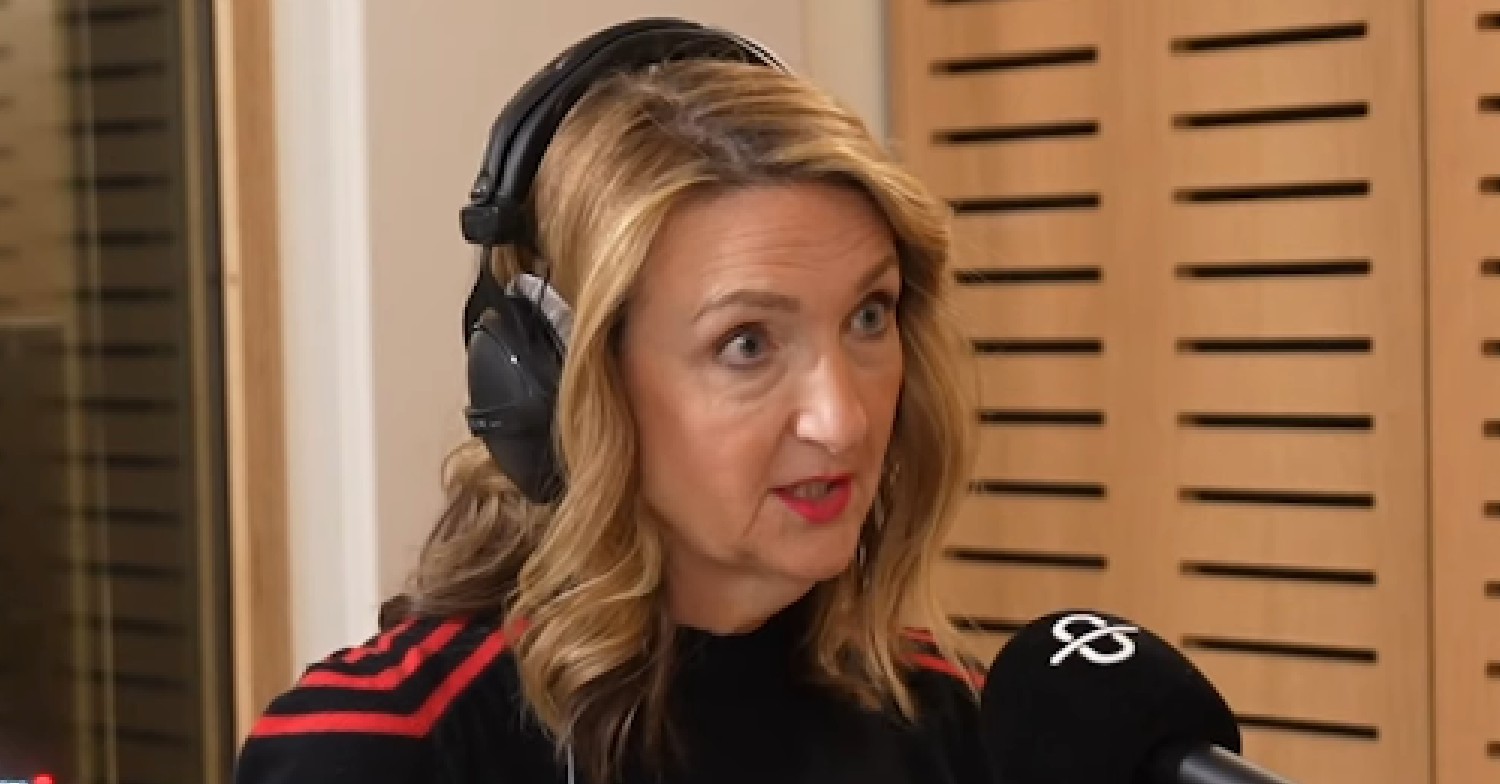 Victoria Derbyshire looks serious on podcast