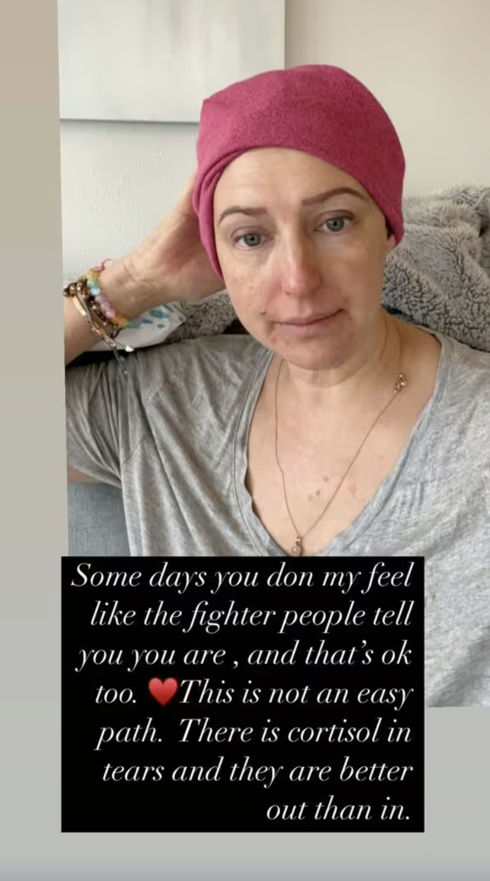 Ali Bastian wearing a pink headscarf