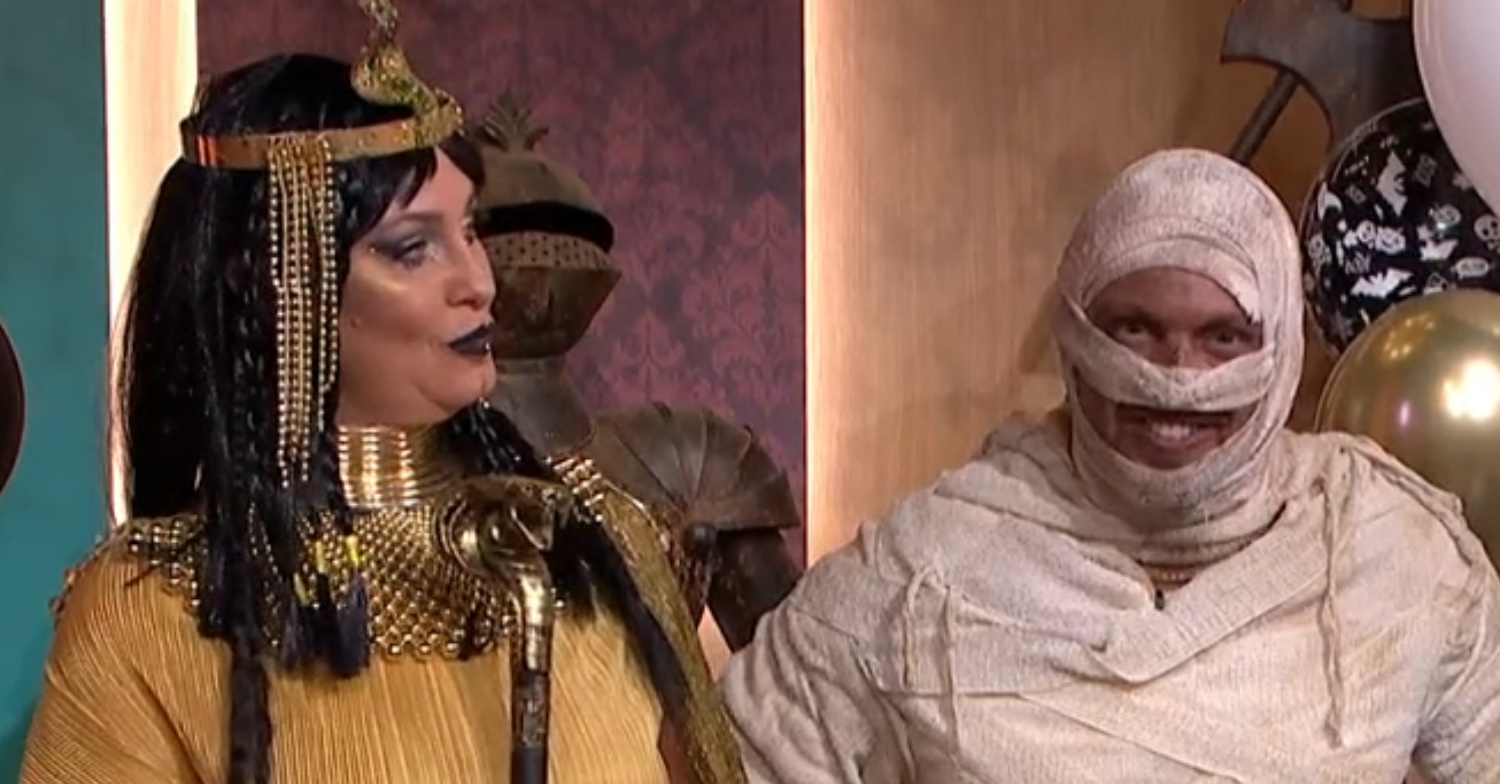 Josie Gibson and Sam Thompson dressed up as Cleopatra and a mummy