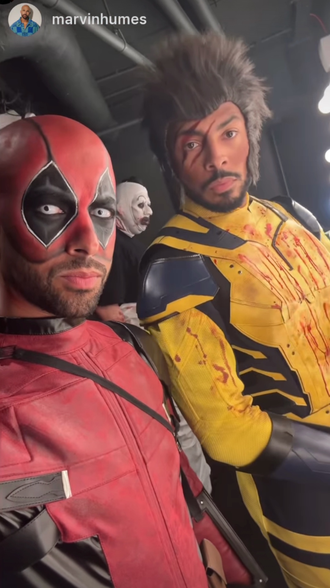 Marvin Humes and Tyler West as Deadpool and Wolverine