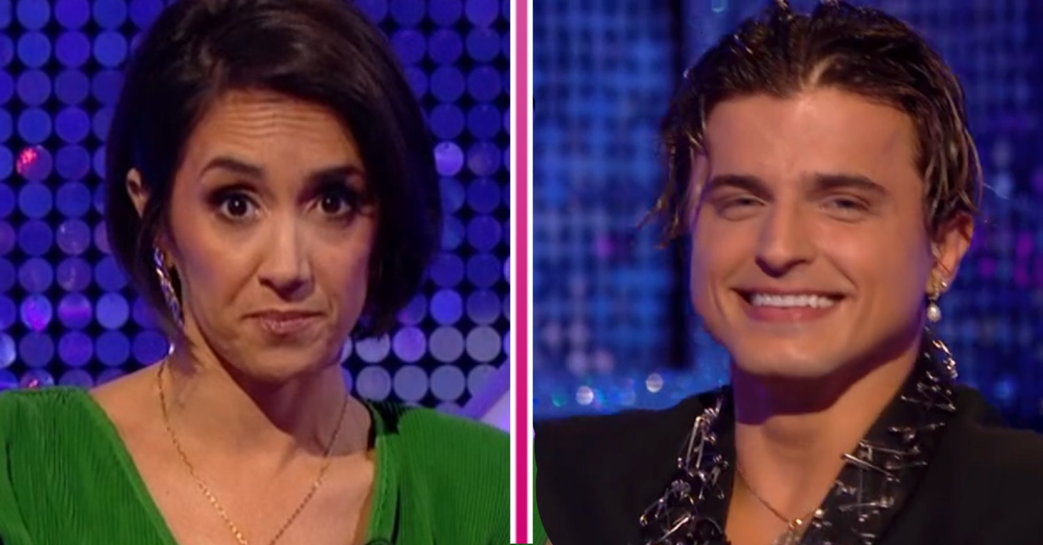Janette Manrara looking stern and Nikita Kuzmin smiling