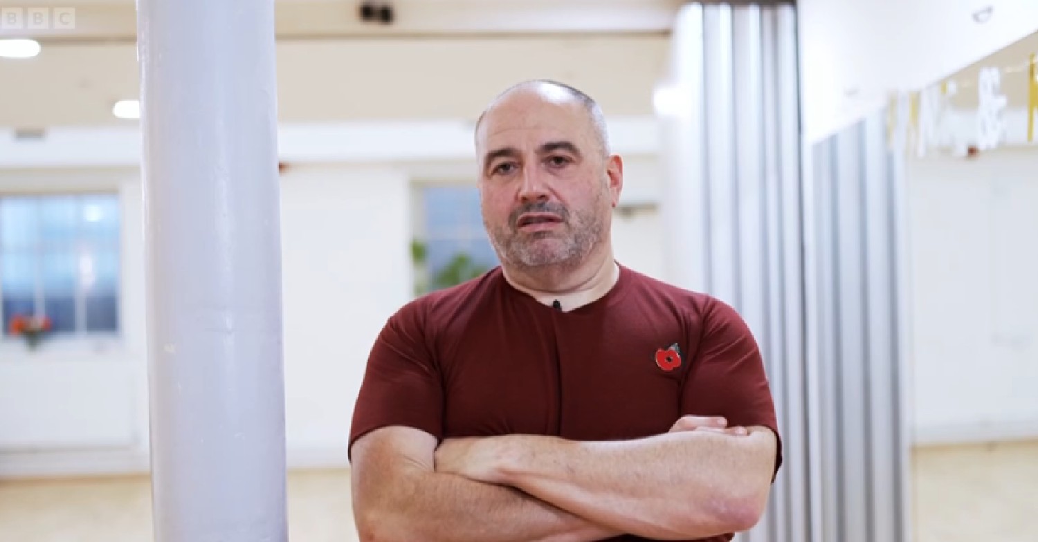 Wynne Evans with his arms crossed in Strictly rehearsals
