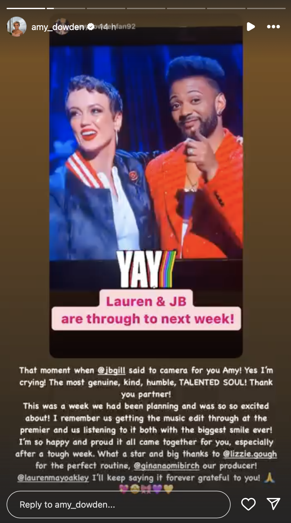 Amy Dowden acknowledged the gesture on social media.