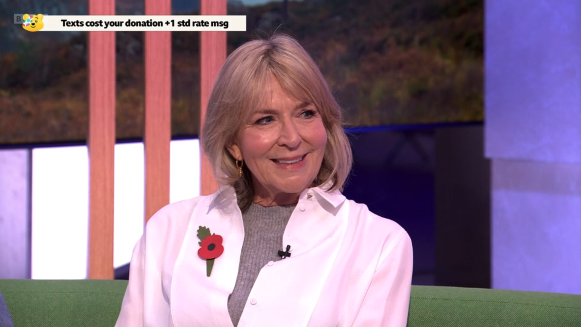 Fern Britton smiling on The One show