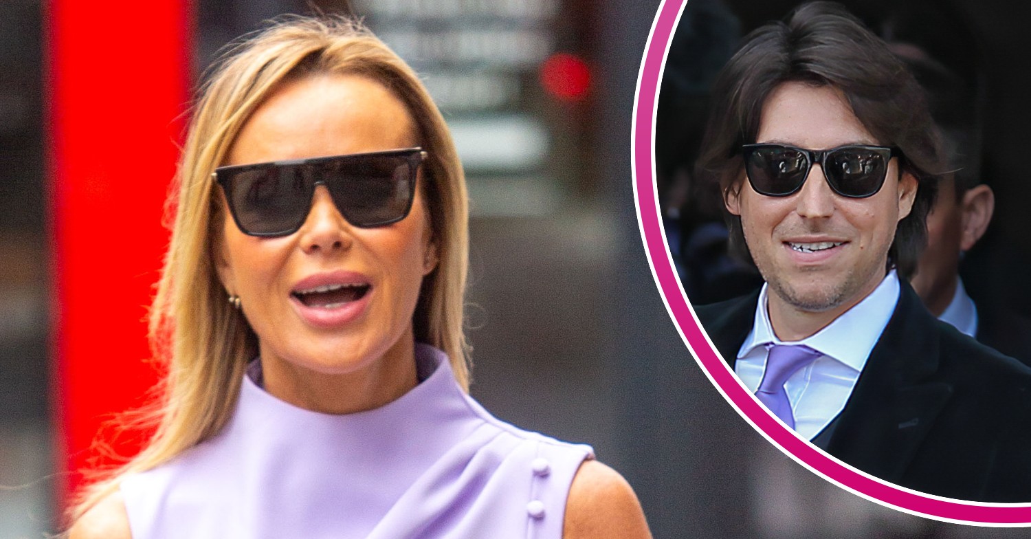 Amanda Holden outside Heart Radio studio and her husband Chris smiling