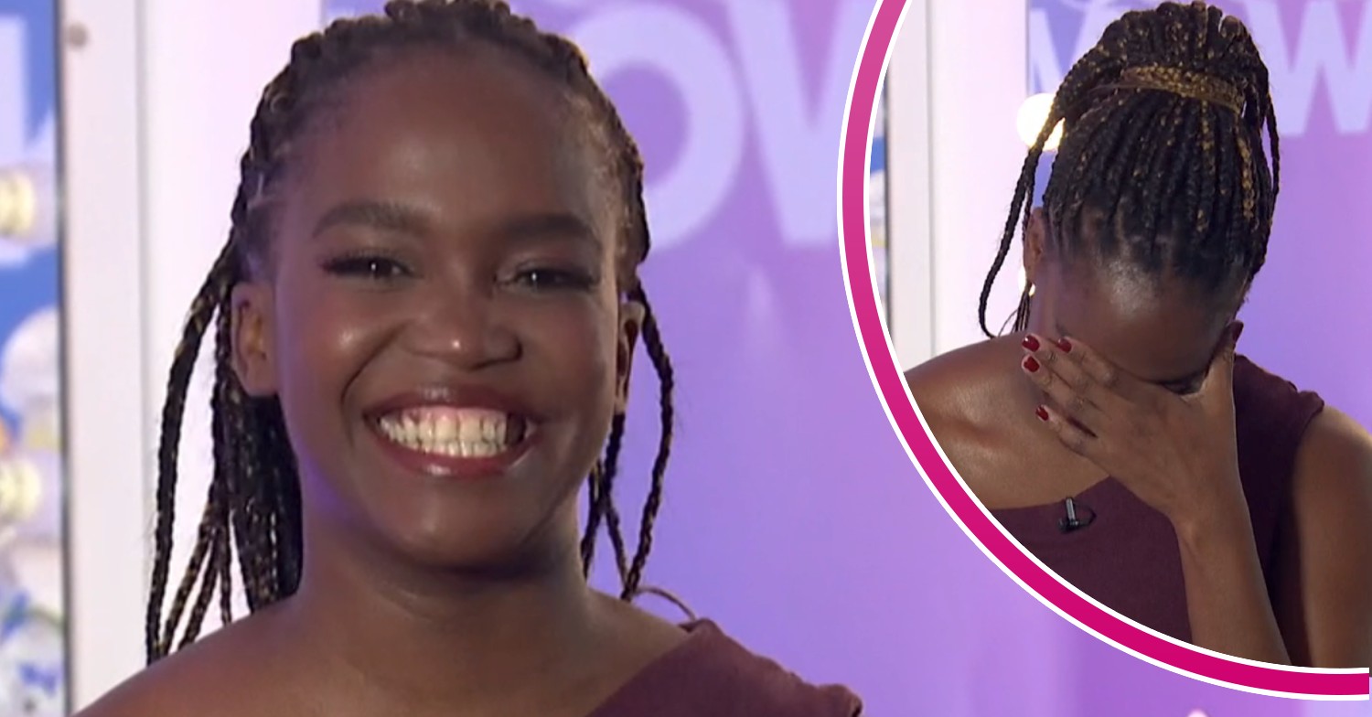 Oti Mabuse laughing and looking awkward on Loose Women