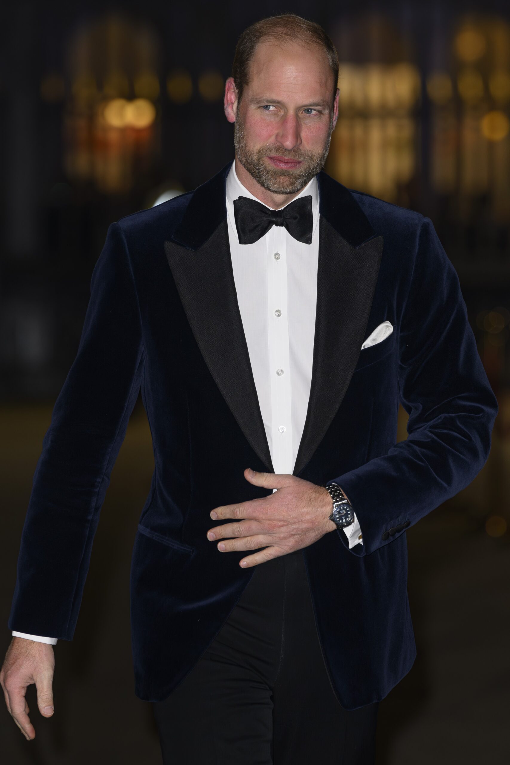 Prince William in velvet suit jacket with beard