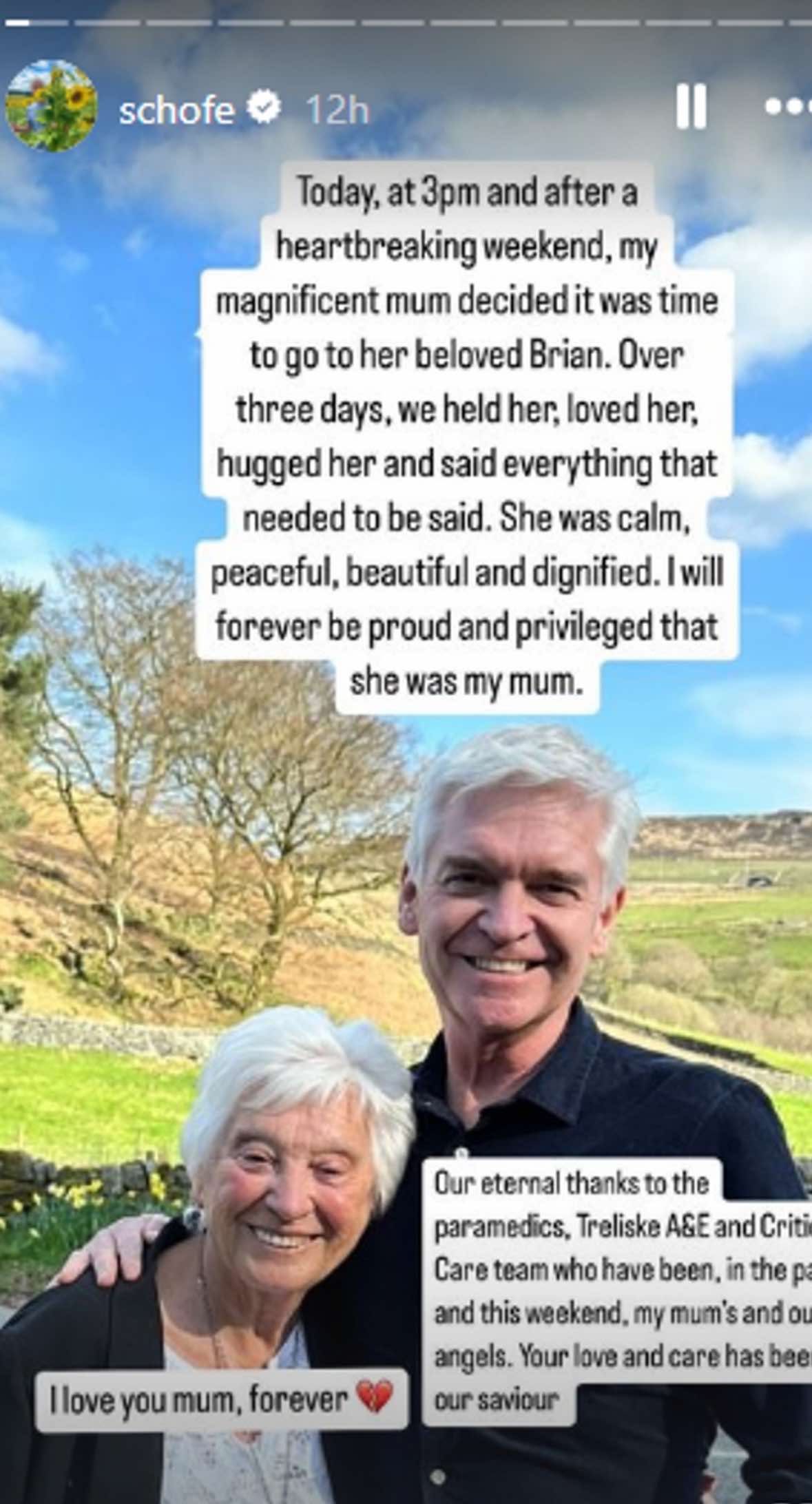 Phillip Schofield and his mum smiling 