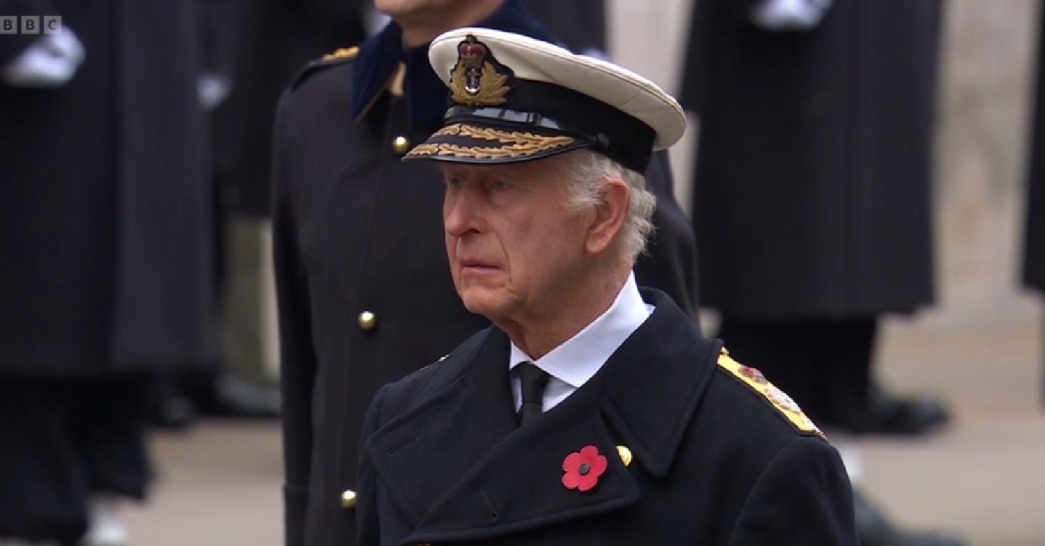 King Charles looks emotional at Remembrance Sunday service