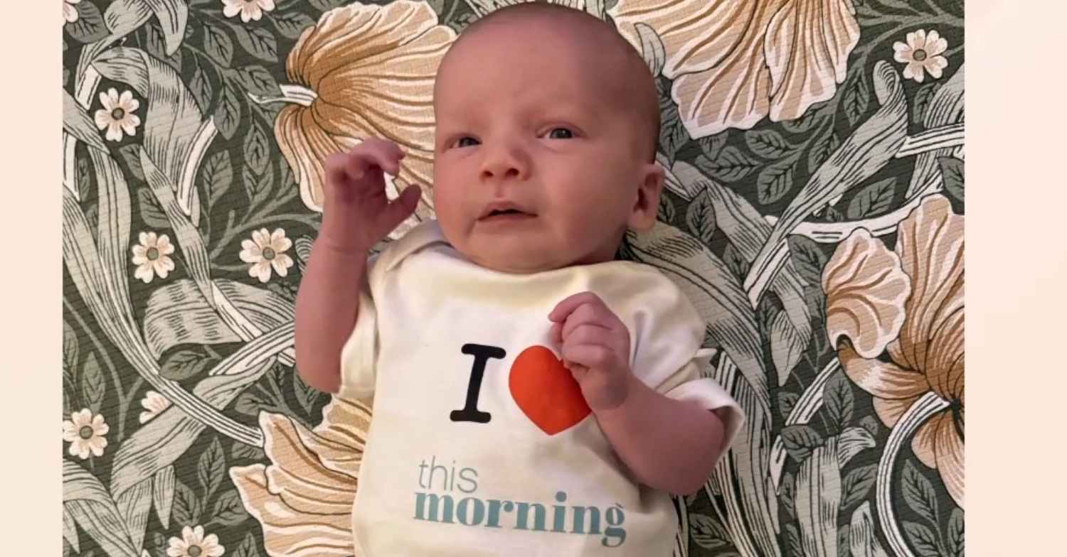 Amber Jackson's son Huxley wearing a This Morning bodysuit