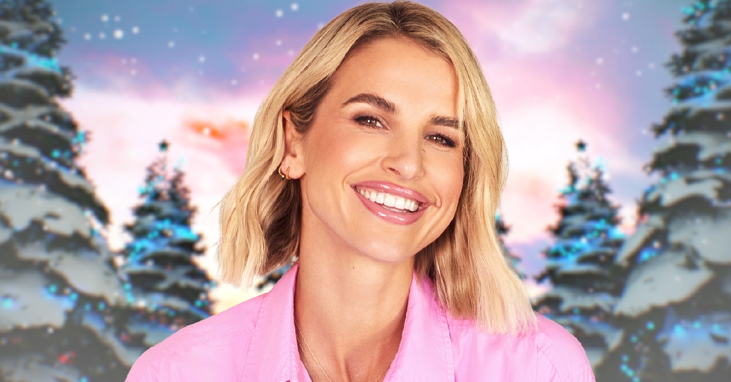 Vogue Williams smiling  in a Strictly Christmas special promo pic