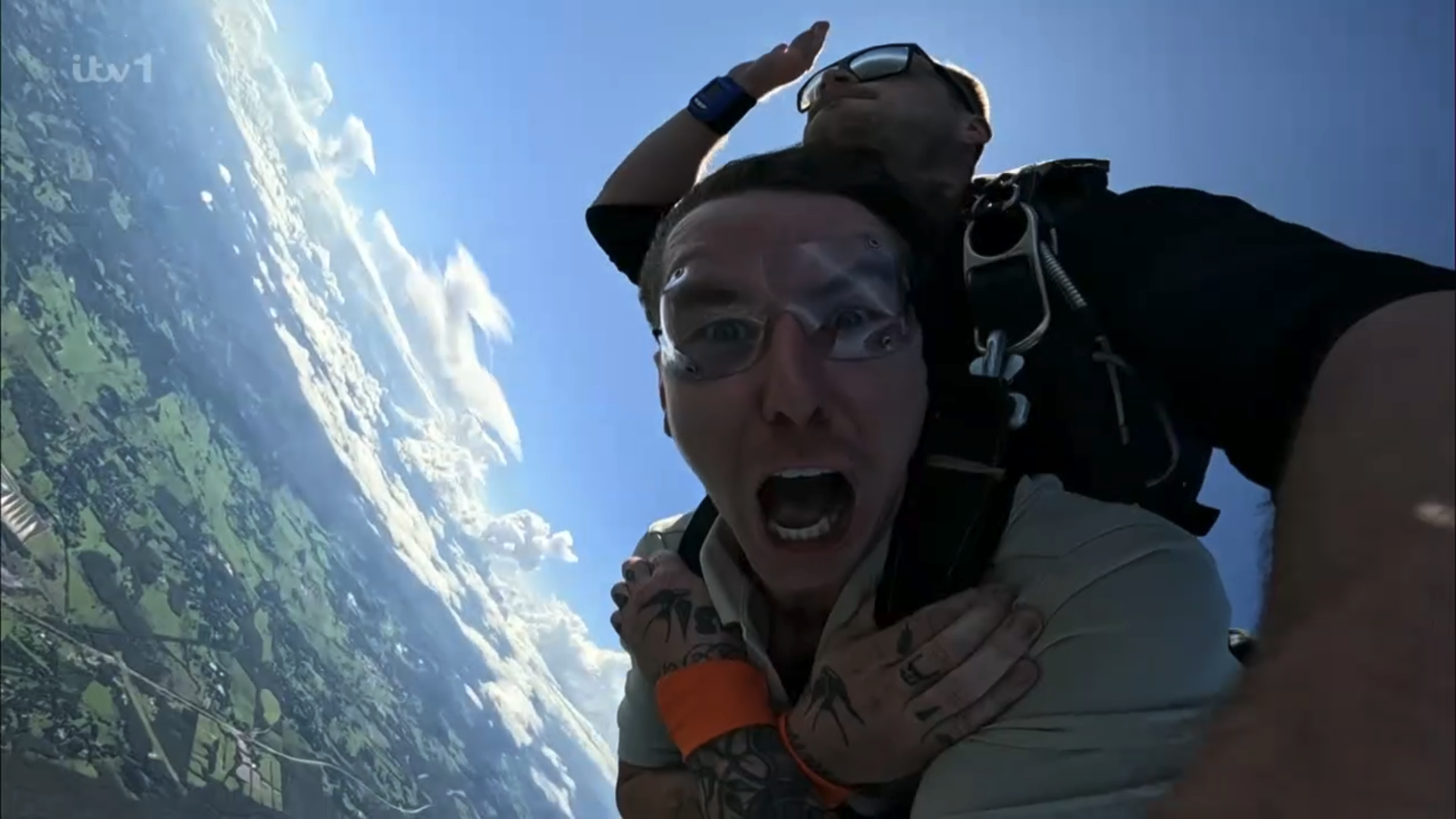 Danny Jones jumping out of a plane