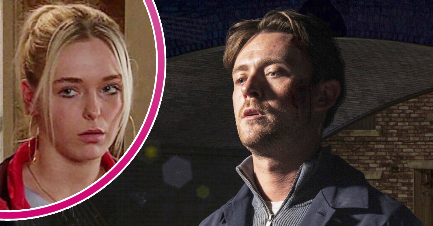 Joel looks suspicious on Corrie; inset, Lauren is upset (Credit: ITV/Composite: ED!)