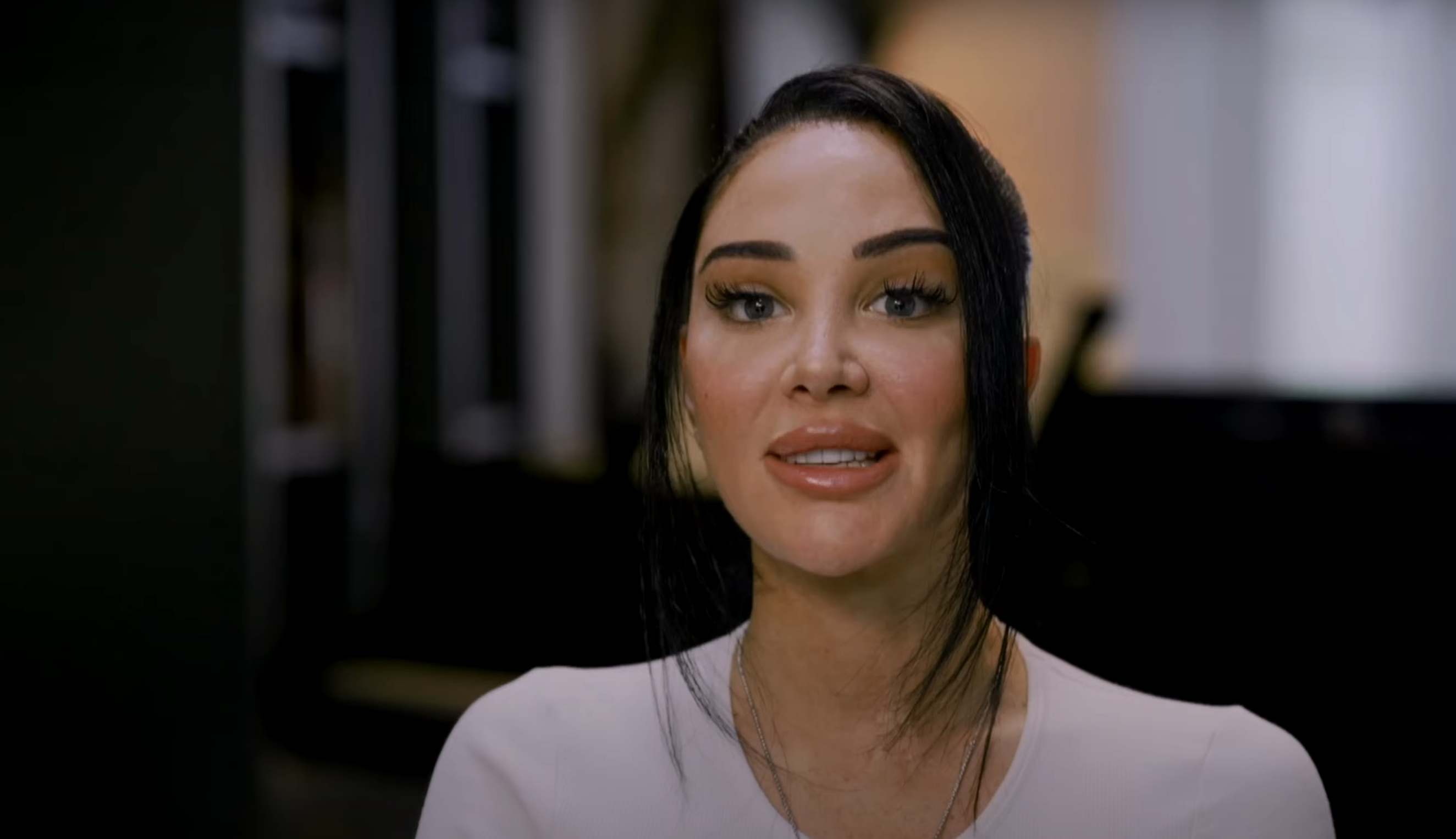 Tulisa Contostavlos in a white T-shirt during an interview with ITV before setting off for the I'm A Celebrity jungle