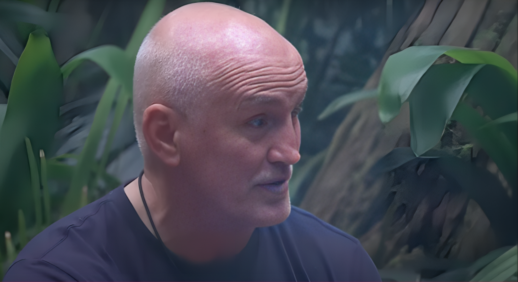 Barry McGuigan is close to tears in a close up shot of him in the I'm a Celebrity jungle.