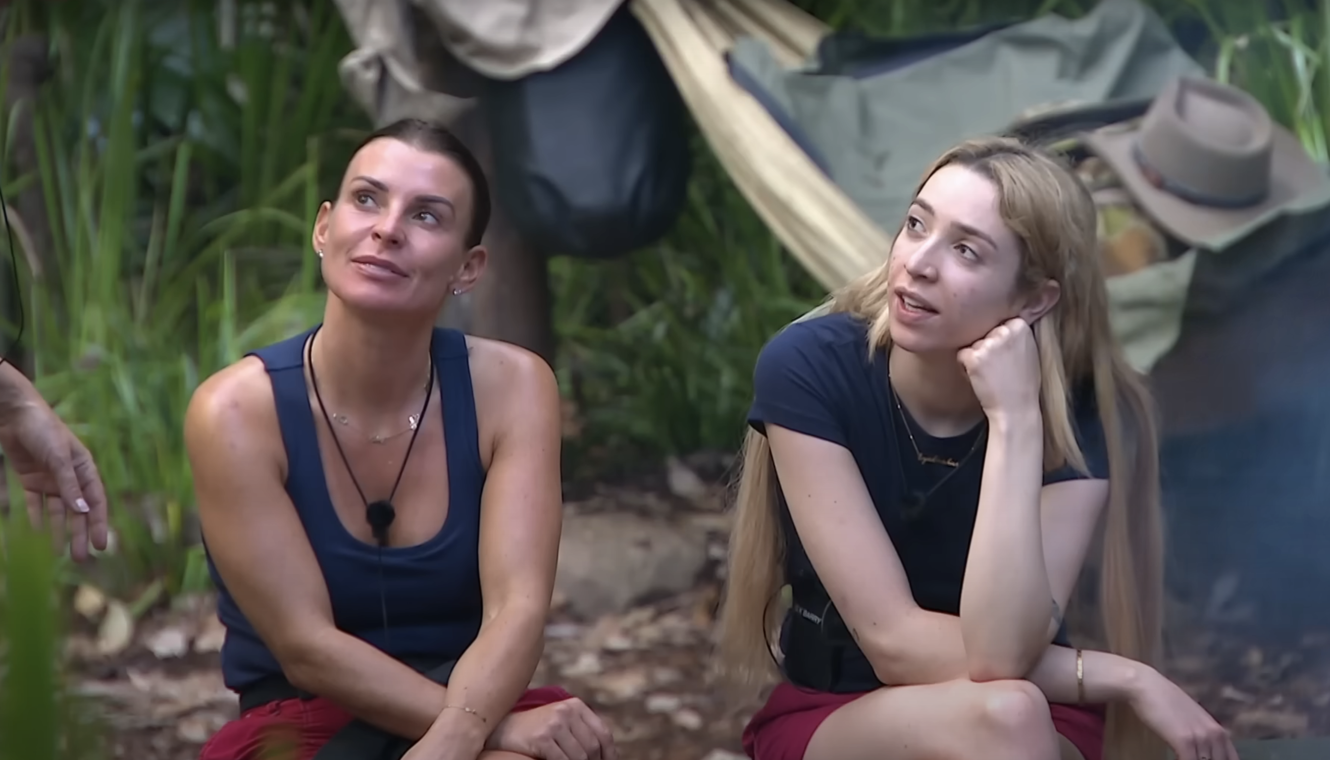 GK Barry and Coleen Rooney sitting side by side in the jungle on I'm A Celebrity