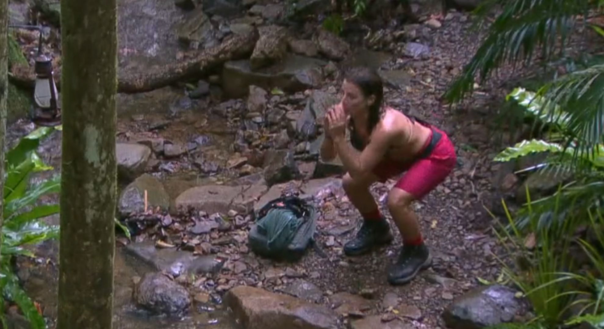 Coleen Rooney doing squats on I'm A Celebrity