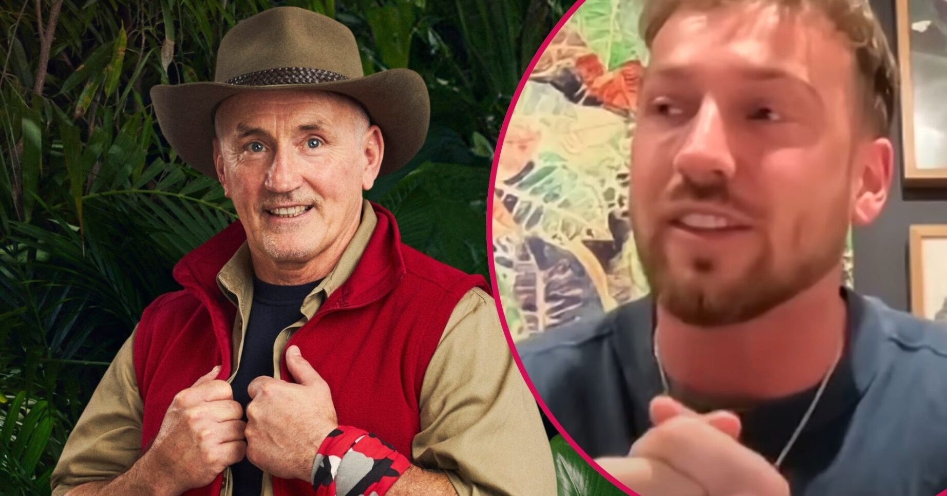 Sam Thompson on This Morning overlaid on Barry McGuigan's promo photo for I'm A Celebrity