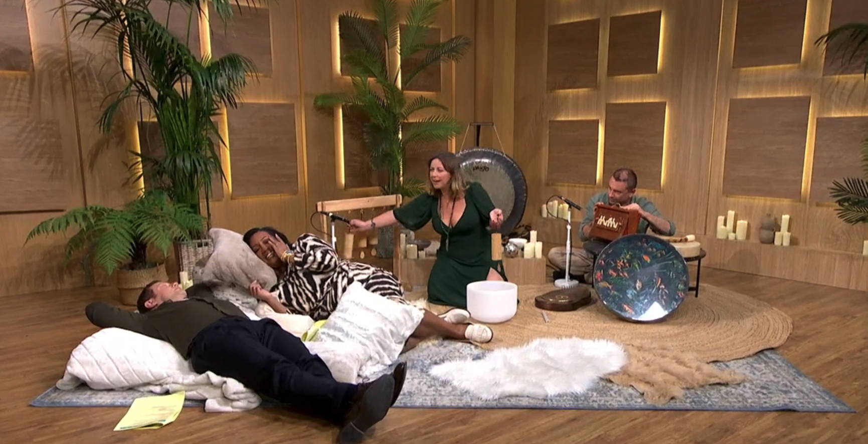 Charlotte Church leading a sound bath segment with Alison Hammond on This Morning