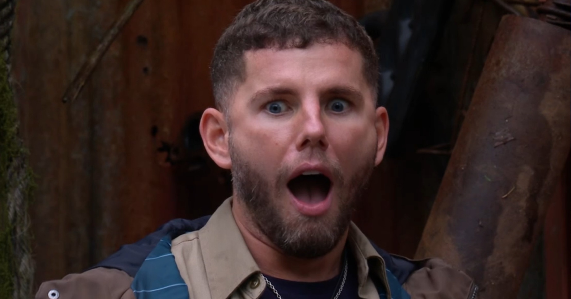 Dean McCullough looks shocked on I'm A Celebrity (Credit: ITV)