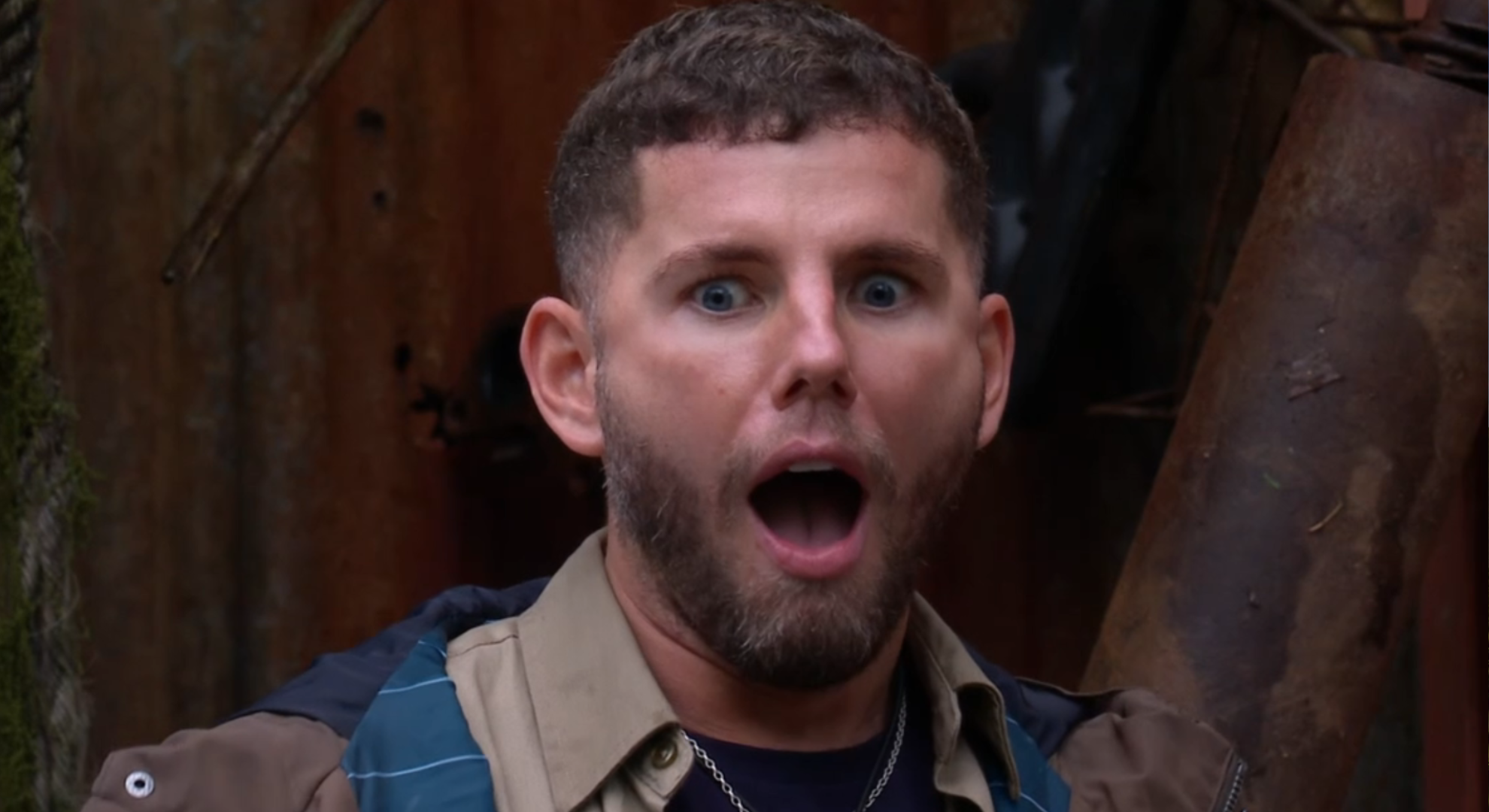 Dean McCullough looks shocked on I'm A Celebrity (Credit: ITV)