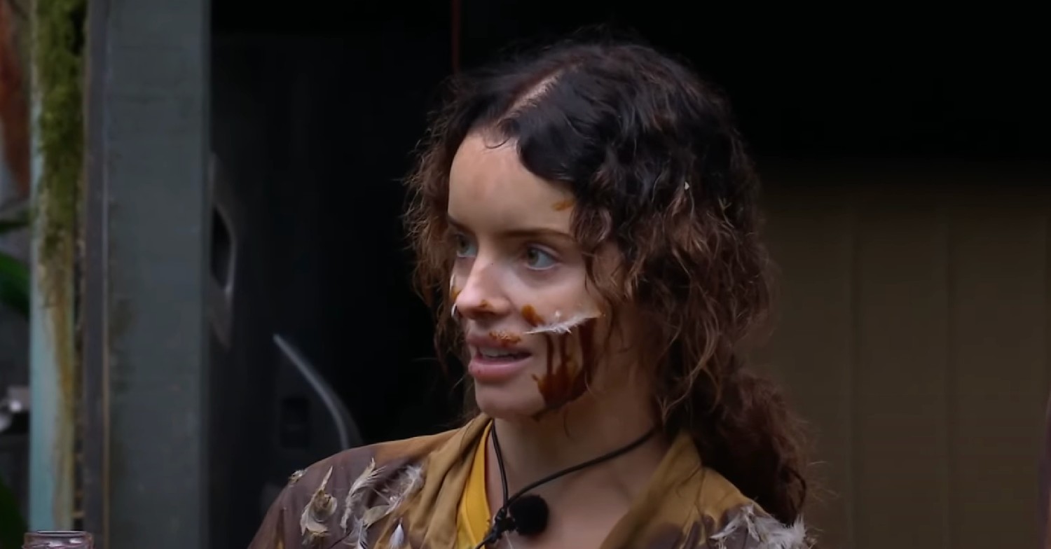 Maura Higgins covered in feathers and slime on I'm A Celeb