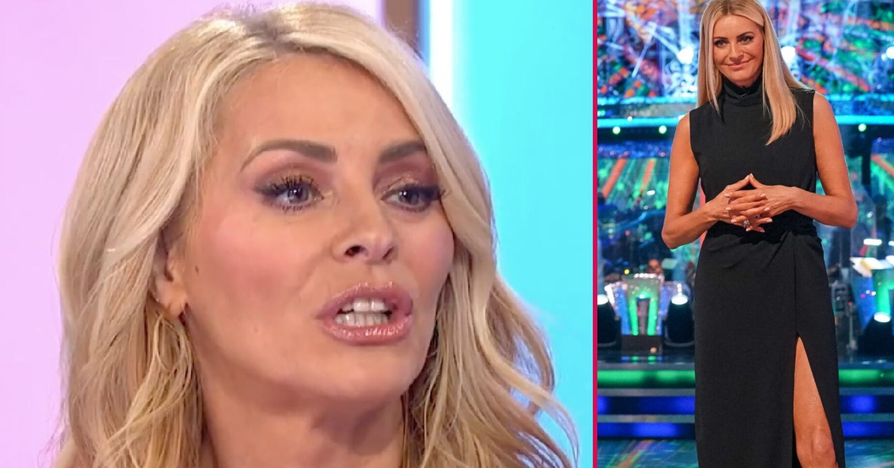 Tess looking serious and Tess on Strictly