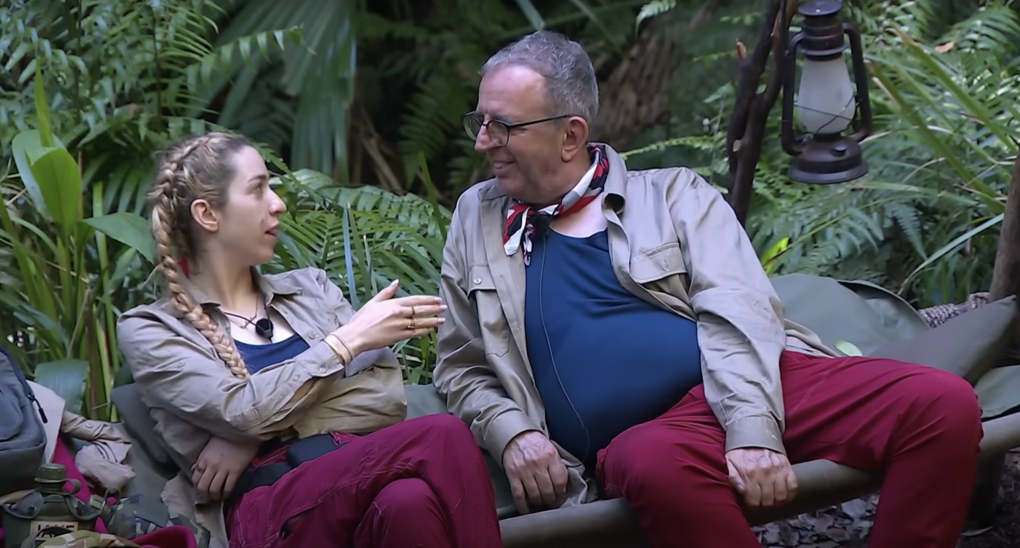 GK Barry talking to Richard Coles in jungle on I'm A Celebrity