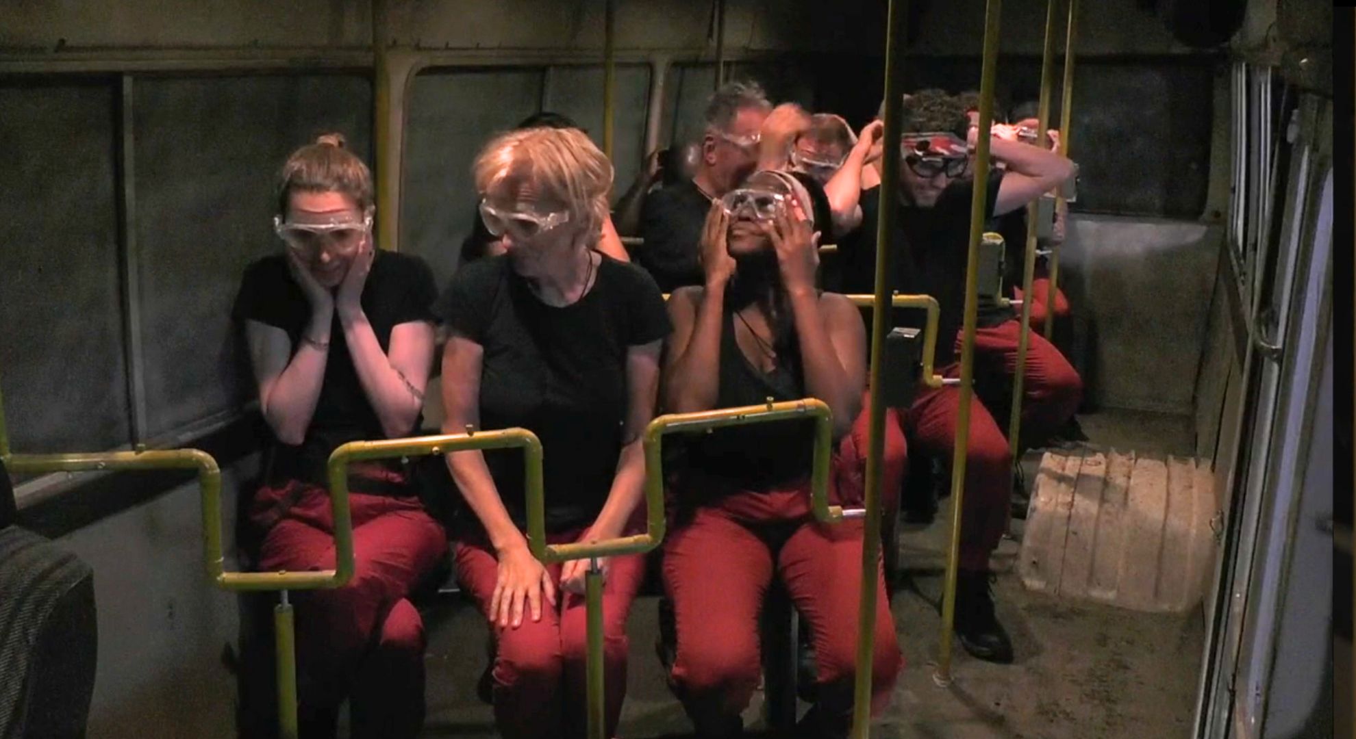 I'm A Celebrity campmates aboard the bus trial