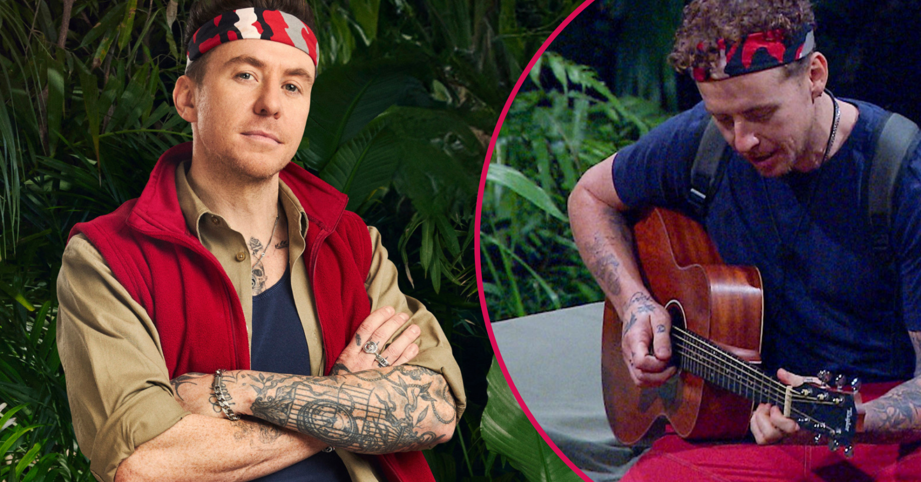 Danny Jones with his guitar on I'm A Celebrity (Credit: ITV/shutterstock/Comp ED!)