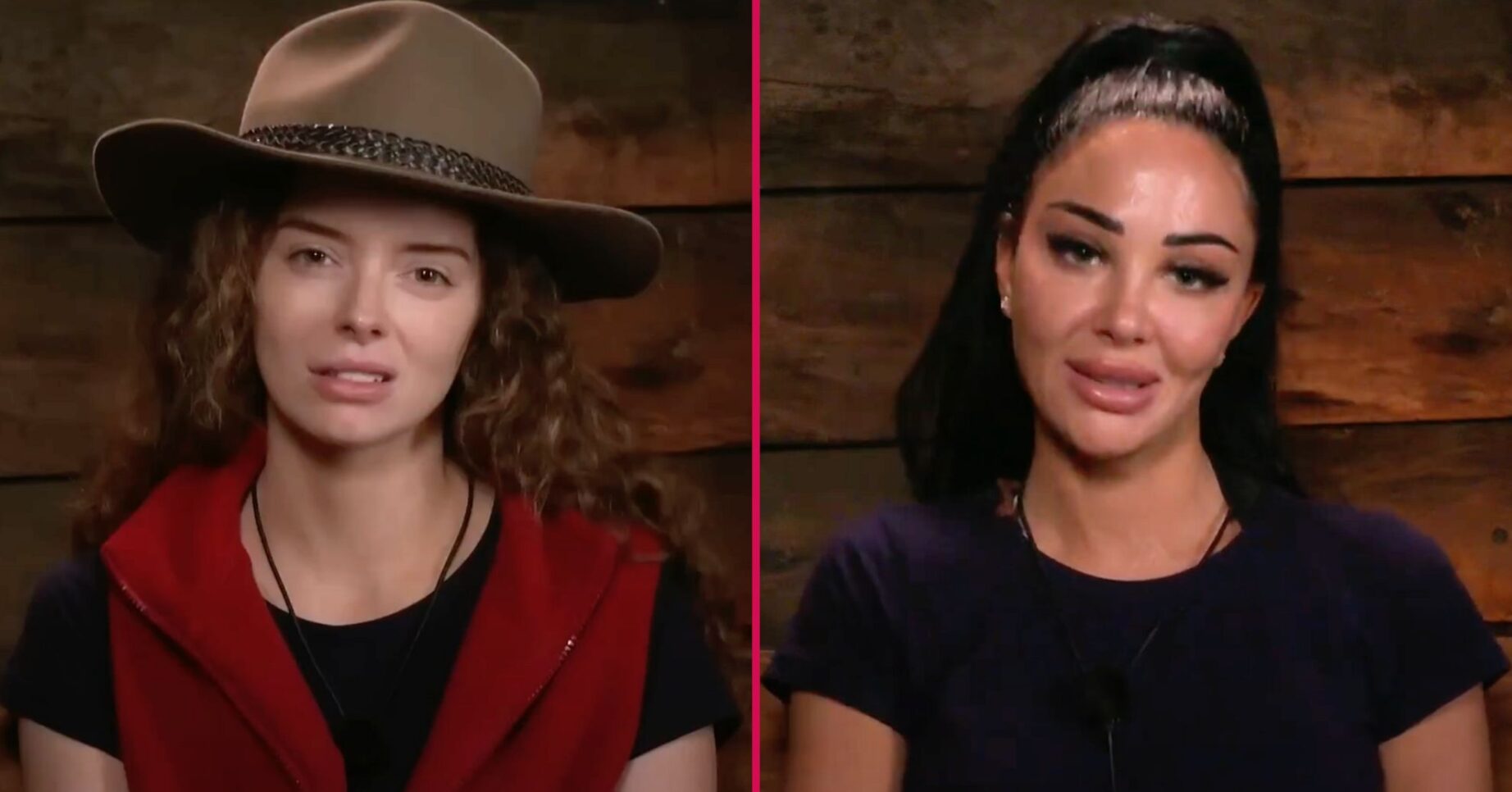 ED! split composite of Maura Higgins and Tulisa Contostavlos talking on I'm A Celebrity
