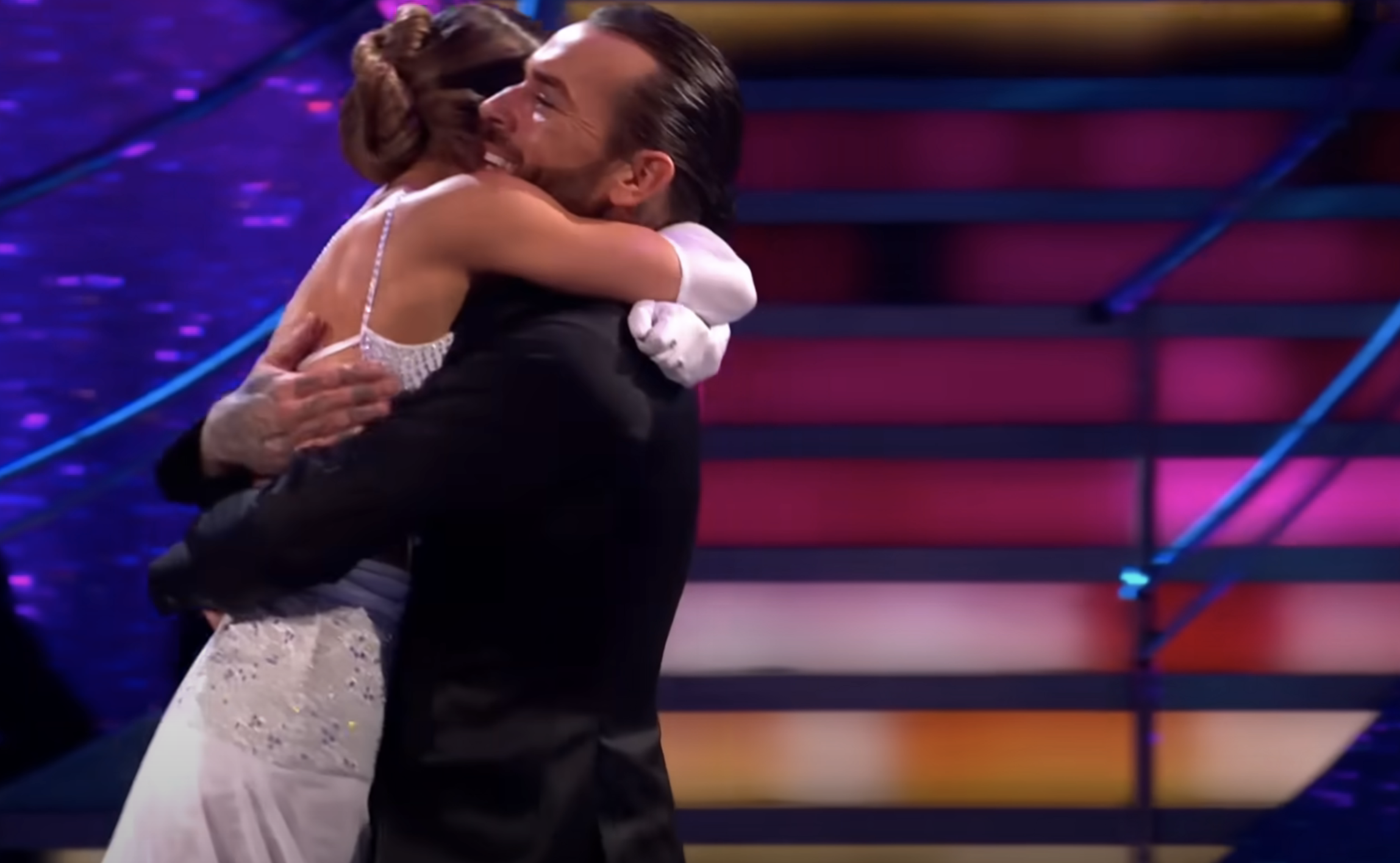 Pete Wicks and Jowita embrace after their performance on Strictly Come Dancing