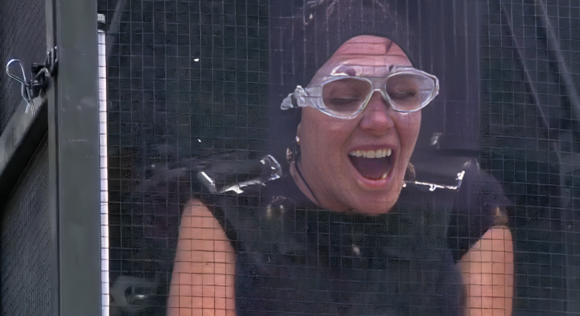 Tulisa Contostavlos trapped inside a metal cage on a I'm A Celebrity Bushtucker Trial