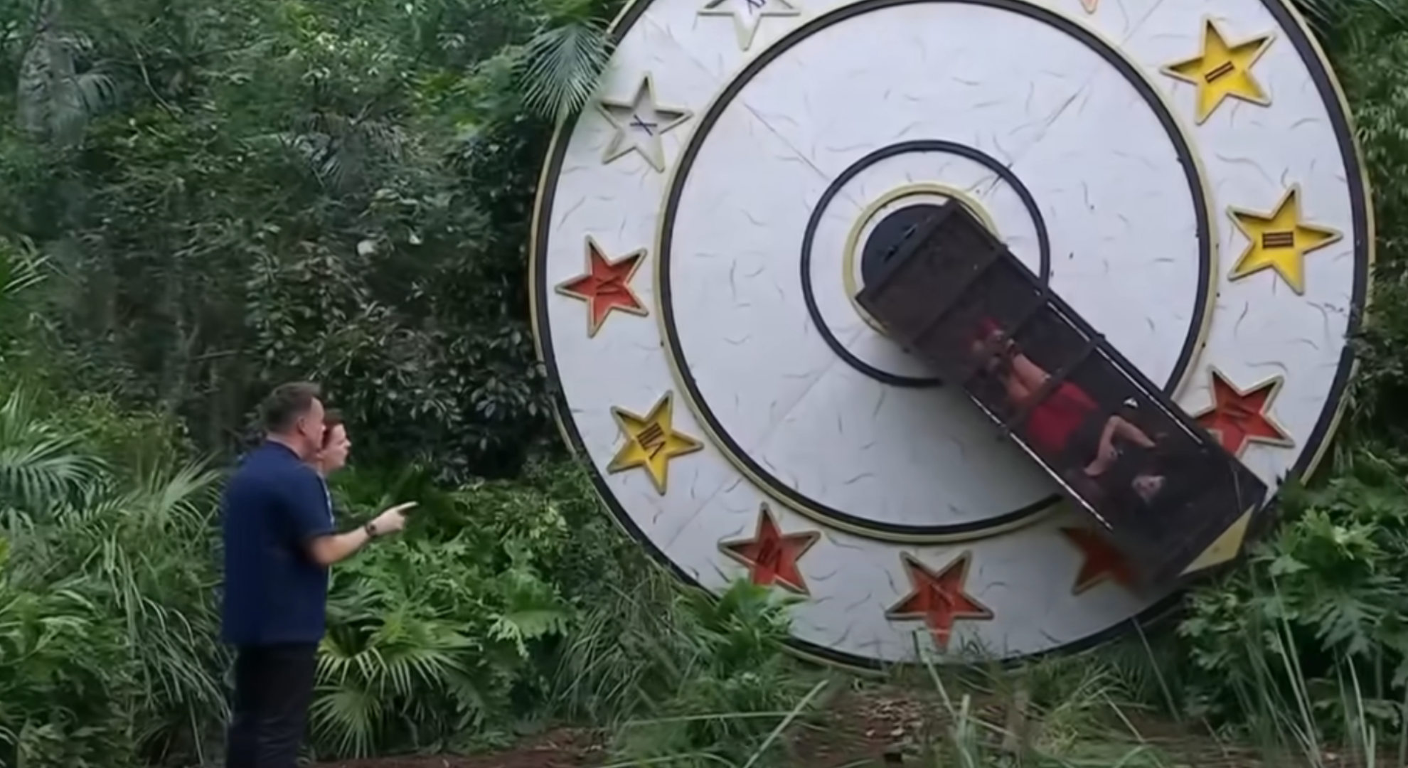 Tulisa inside the hand of a giant clock during Bushtucker trial