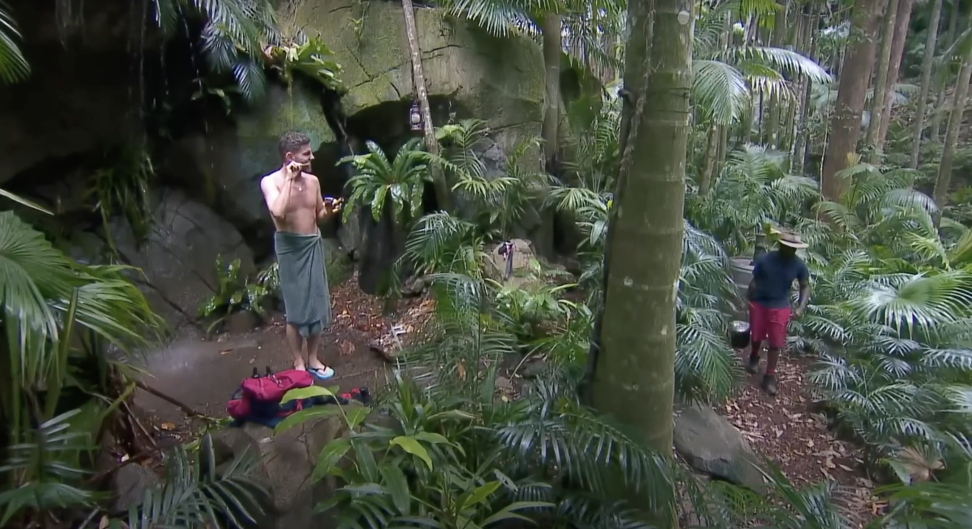 Dean McCullough taking a shower on I'm A Celebrity