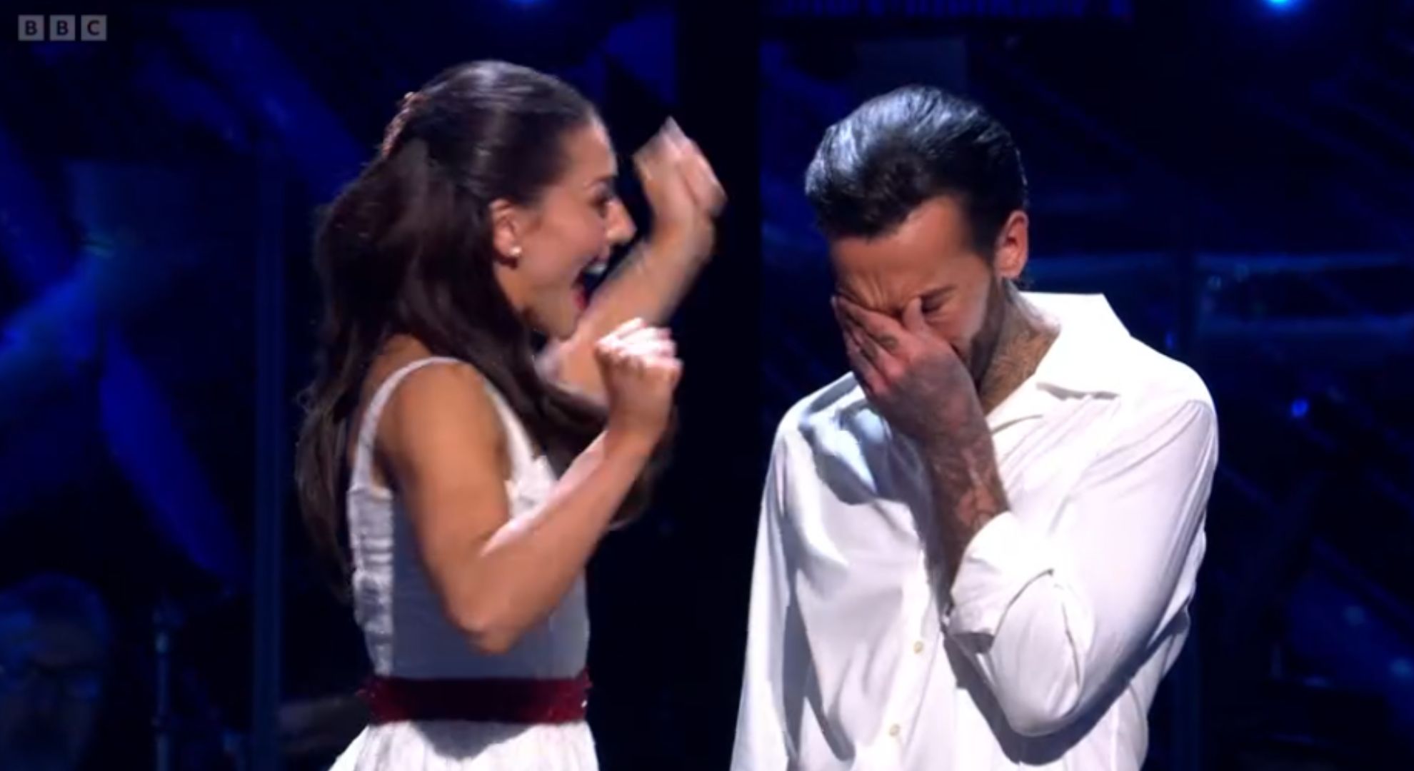 Pete Wicks crying on Strictly while Jowita Przystal excited
