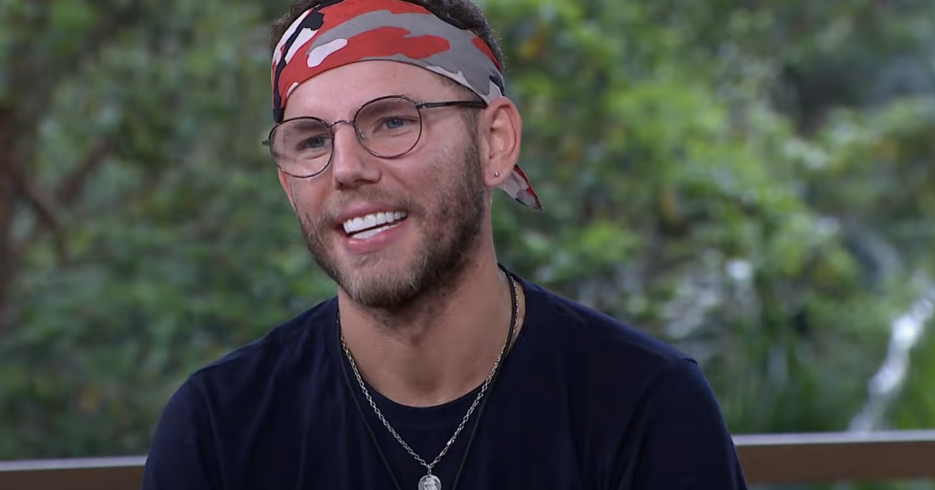 Dean McCullough in the I'm A Celebrity studio talking to Ant and Dec after being evicted