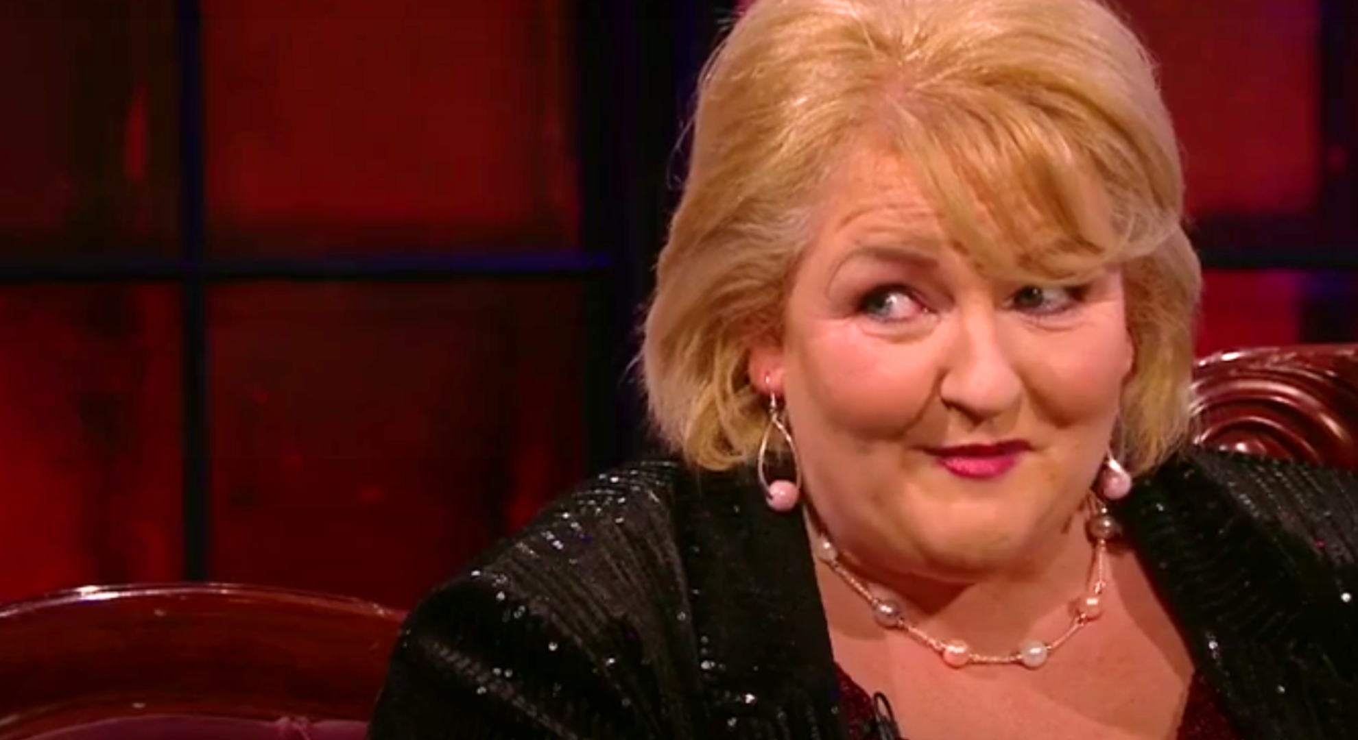 Sharon Higgins on The Late Late show smiling as she talks about being the "agony aunt"