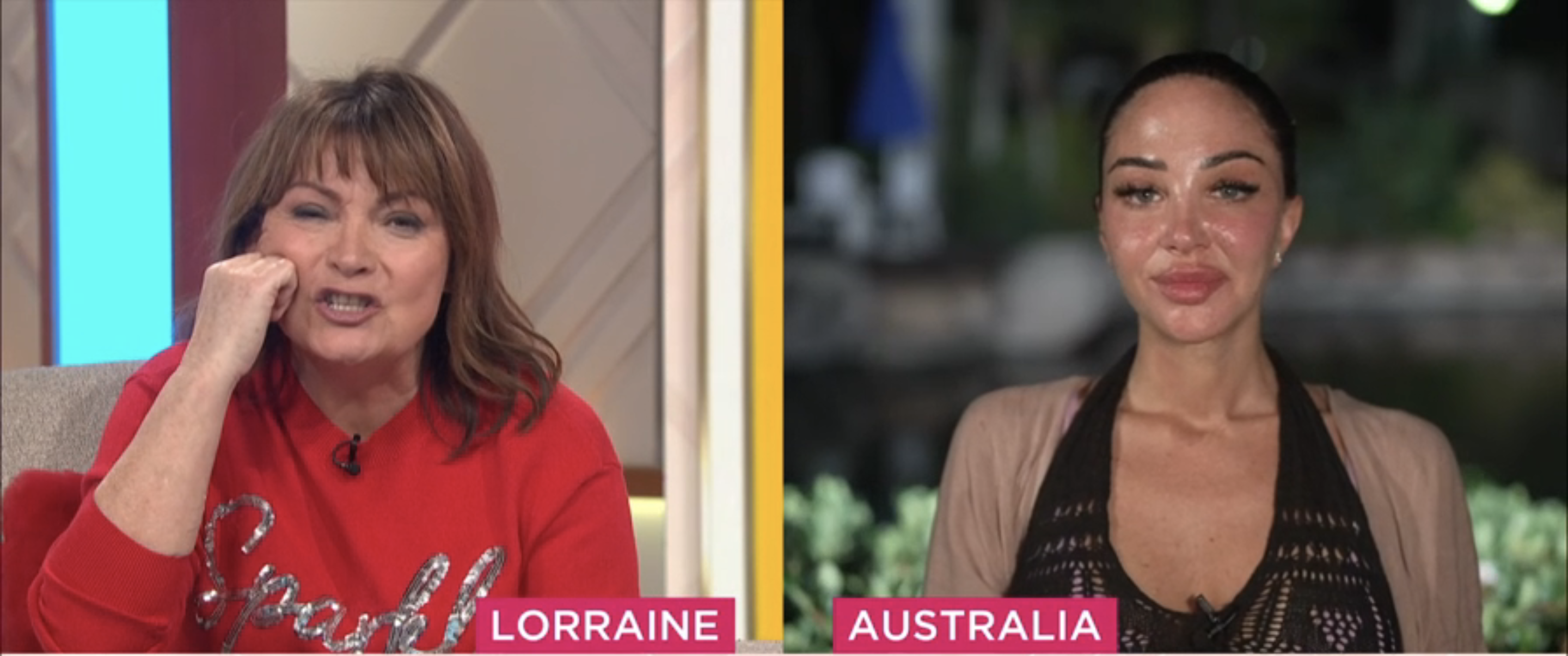 Tulisa Contostavlos and Lorraine speaking via video call